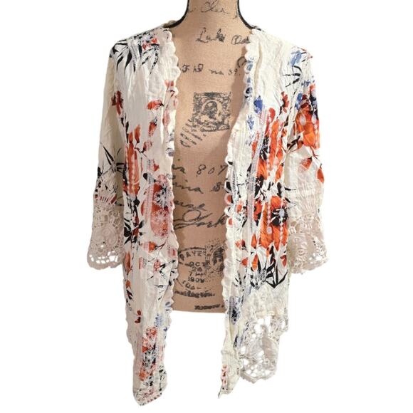 Solitaire Crocheted‎ Lace Floral Kimono  Gorgeous Boho Plus Size 2X 3X New! - Picture 1 of 9